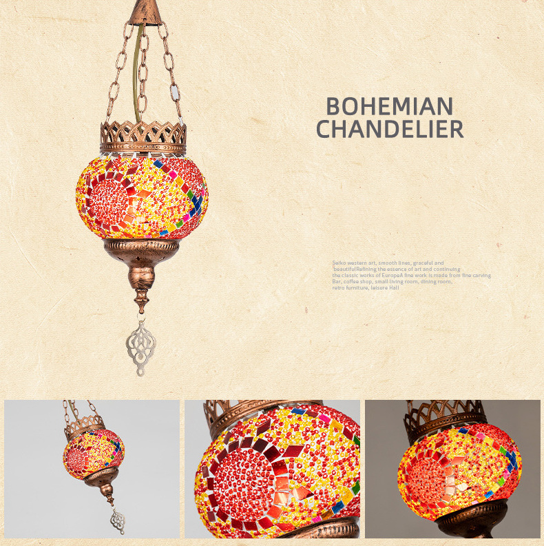 Bohemian style single head chandelier Stained glass home exotic atmosphere light restaurant chandelier