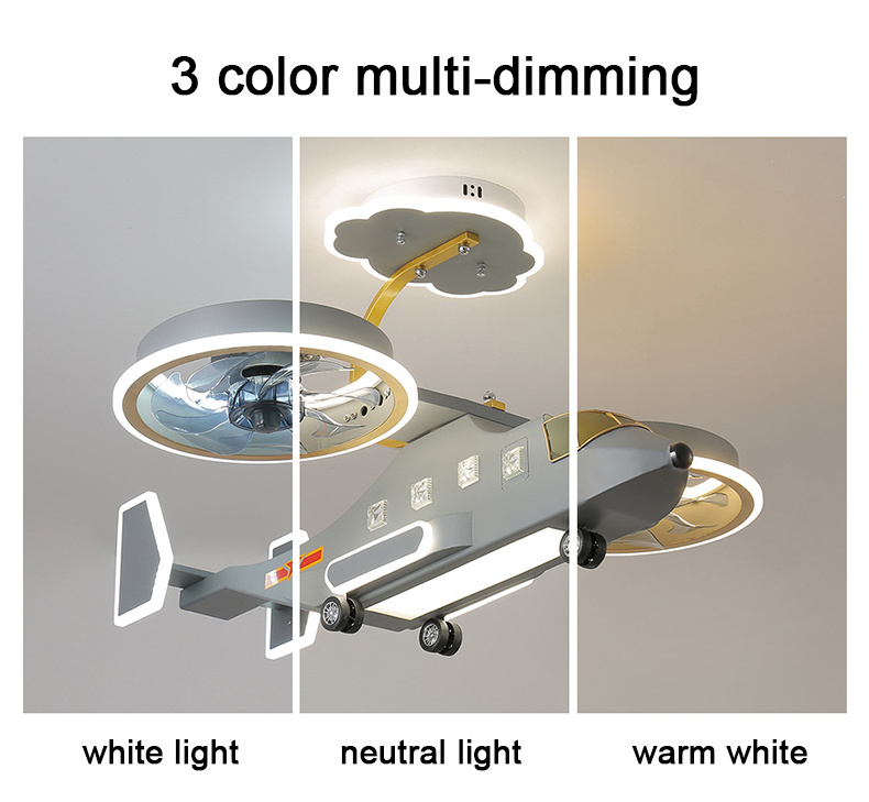 Fan Airplane chandelier lights Children's room Boy bedroom Creative combat helicopter model room lighting