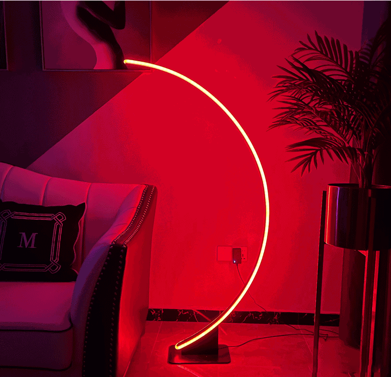 Nordic simple lines arc RGB floor lamp living room bedroom sofa floor lamp personality art LED decorative lights