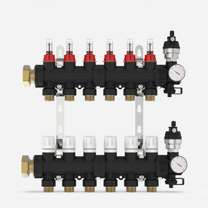 nylon manifold brass plastic manifold PA66GF30 with flowmeter & bracket for heating system