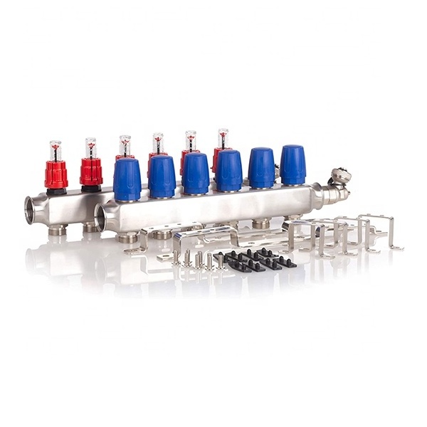 Stainless steel pex radiant heat manifold with adjust valves