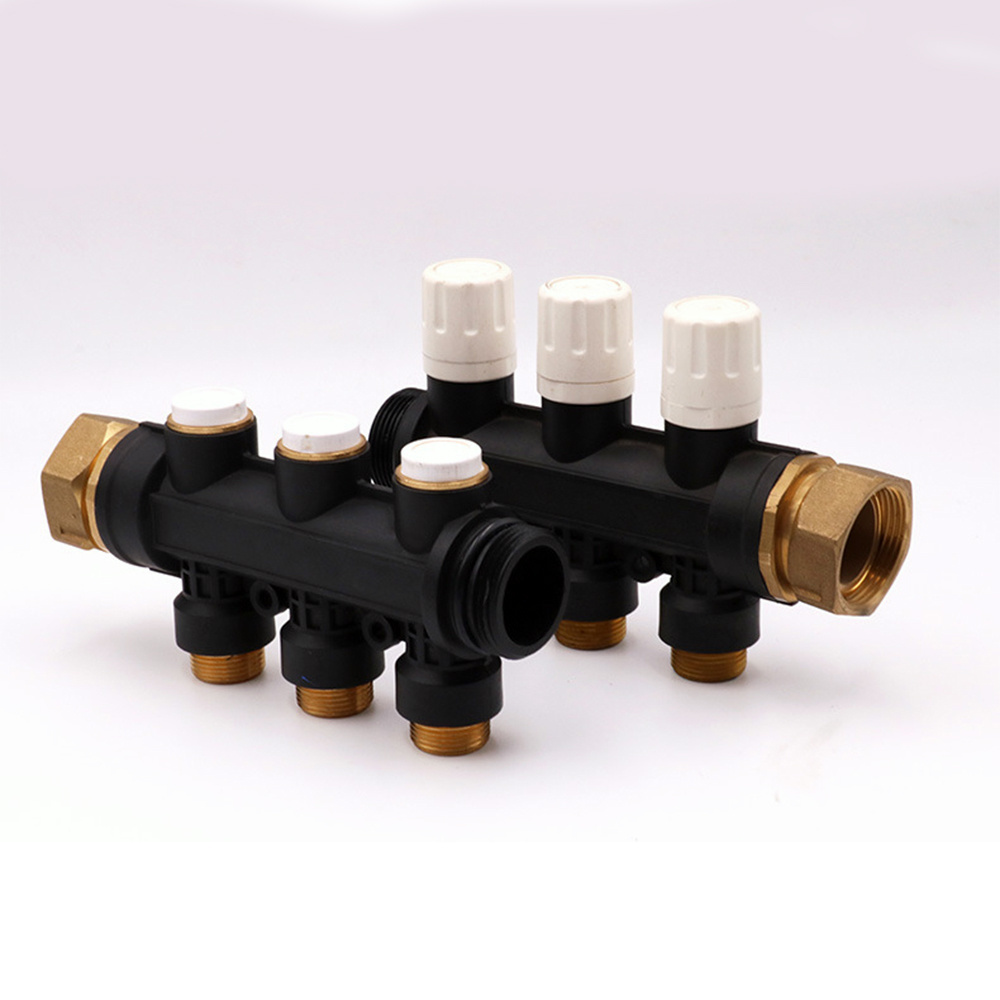 nylon manifold brass plastic manifold PA66GF30 with flowmeter & bracket for heating system