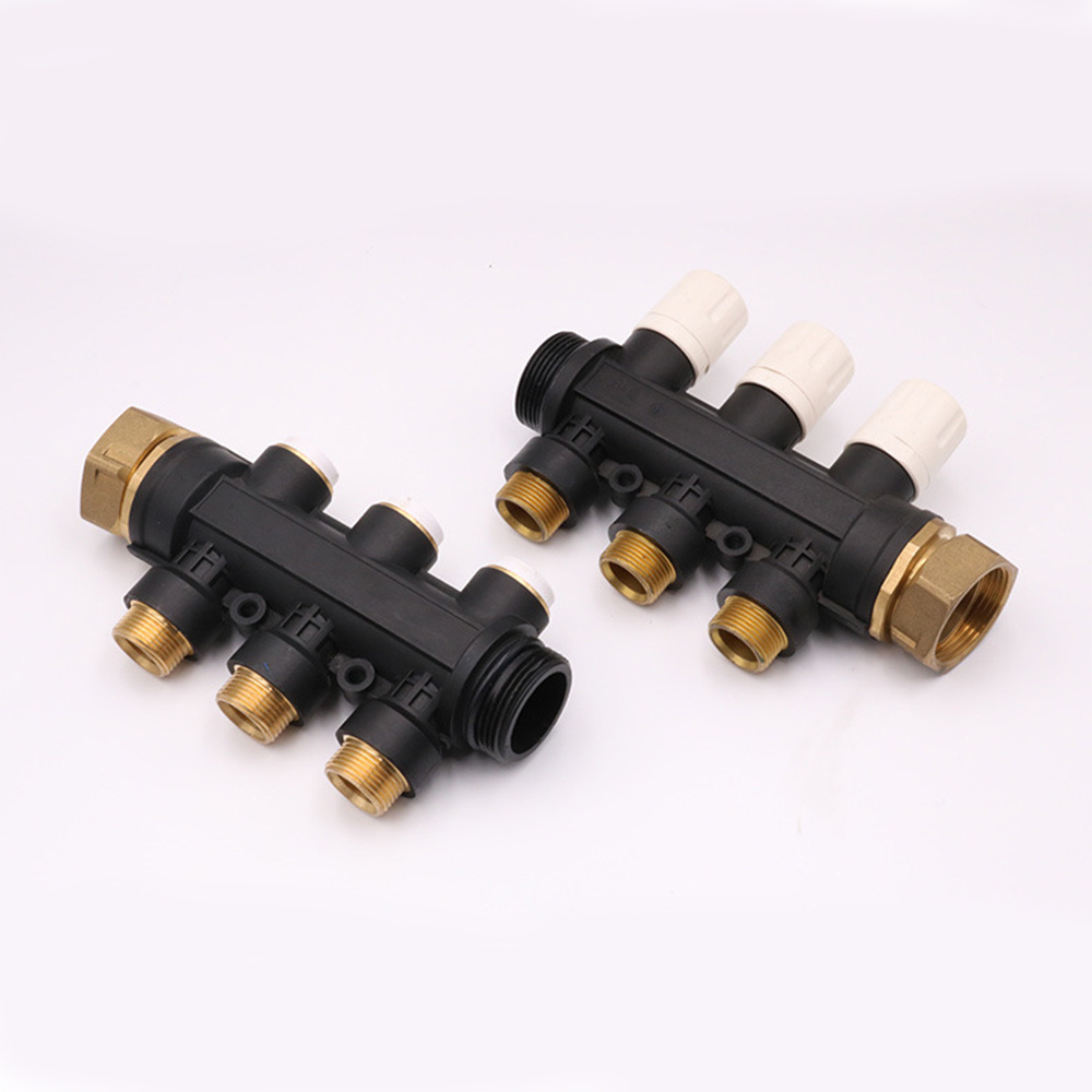 nylon manifold brass plastic manifold PA66GF30 with flowmeter & bracket for heating system