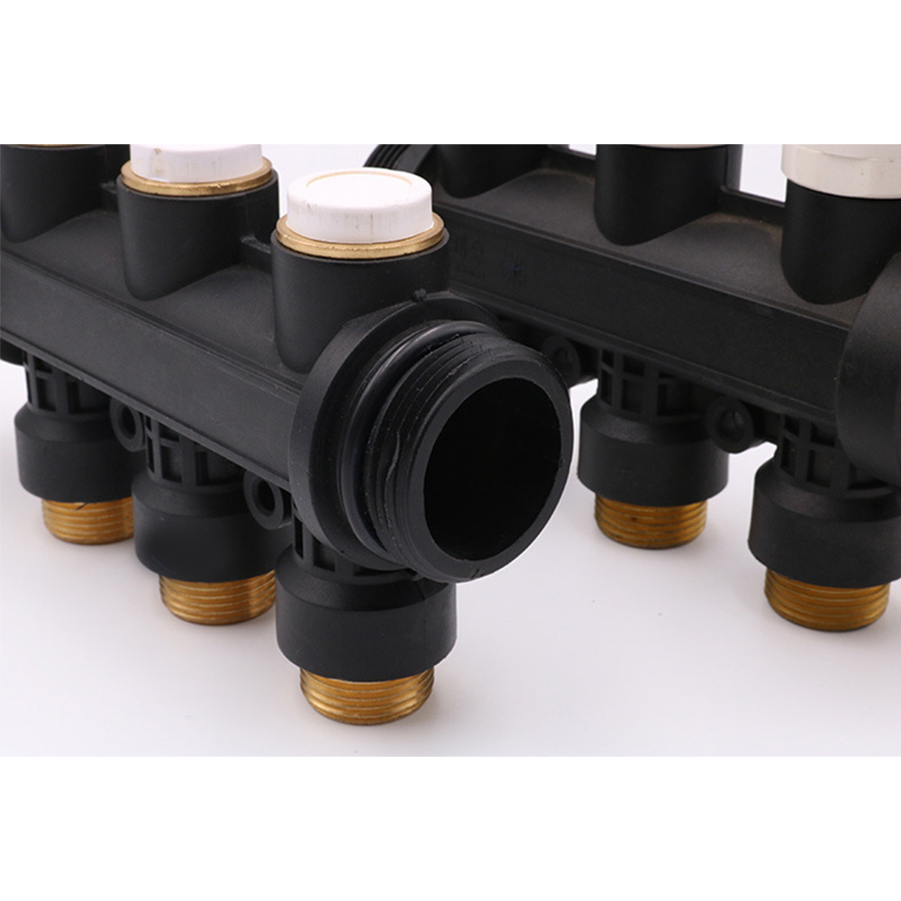 nylon manifold brass plastic manifold PA66GF30 with flowmeter & bracket for heating system