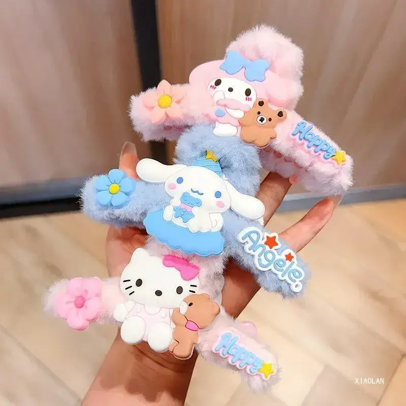 Sanrios Series kt cat Hair Claws Girls Cute Plush Kuromi Hair Clips Women Cartoon Cinnamoroll Hairpins Friends Kids Birthday