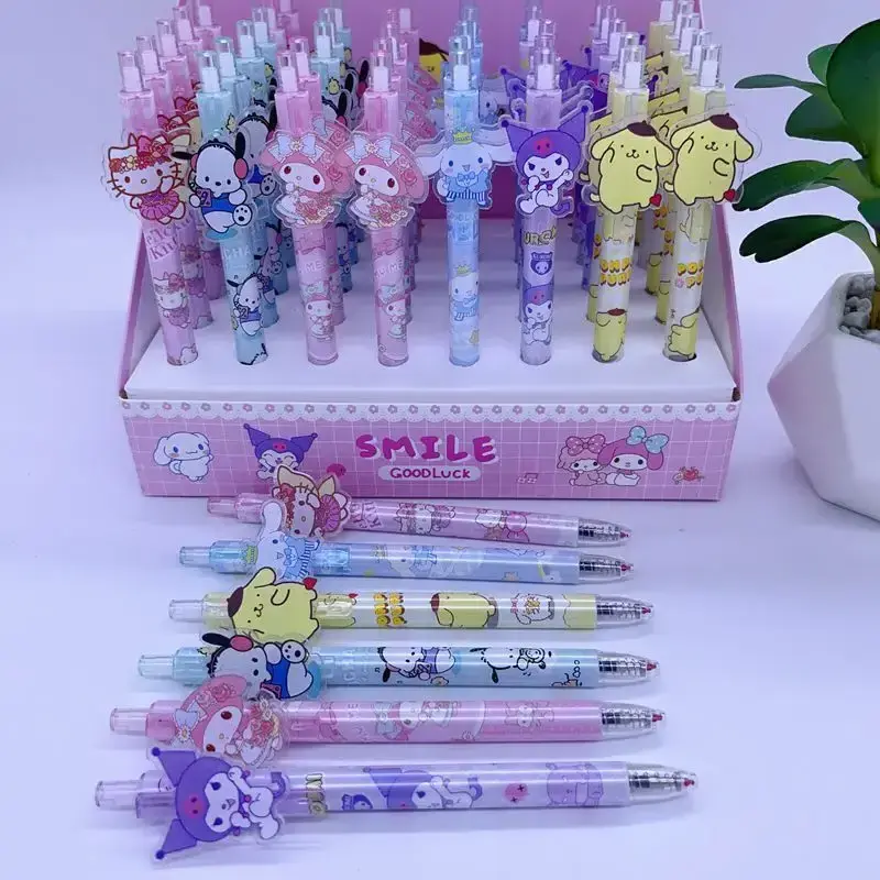 sanrios 24/48pcs Gel Pen kt cat Kuromi Melody Cute Cartoon Paster Stationery Student Writing Tools School Gift Black 0.5