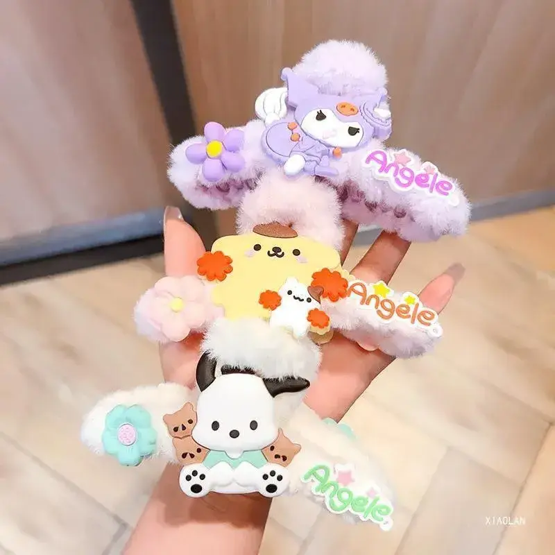 Sanrios Series kt cat Hair Claws Girls Cute Plush Kuromi Hair Clips Women Cartoon Cinnamoroll Hairpins Friends Kids Birthday