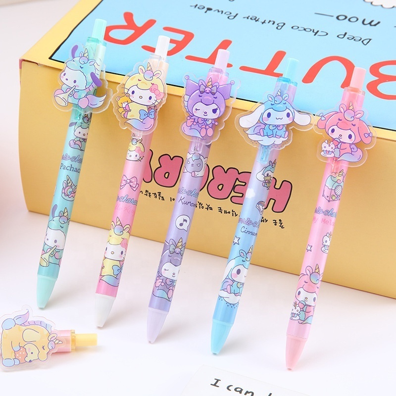 24-48pcs New sanrios Boxed Gel Pen Cartoon Melody Kuromi Cute Student Writing Press Patch Pens 0.5mm Writing Smooth Children's