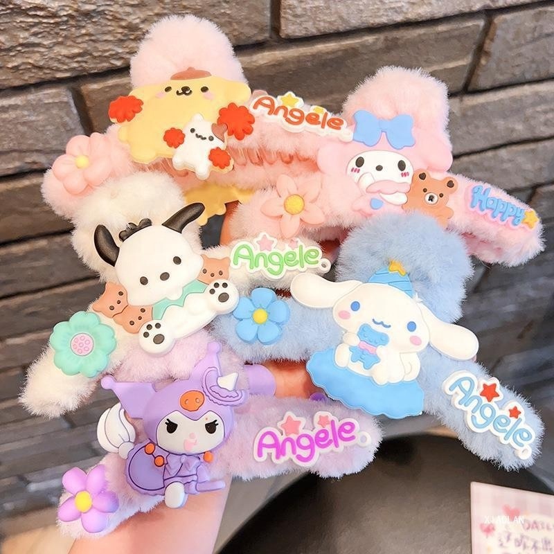 Sanrios Series kt cat Hair Claws Girls Cute Plush Kuromi Hair Clips Women Cartoon Cinnamoroll Hairpins Friends Kids Birthday