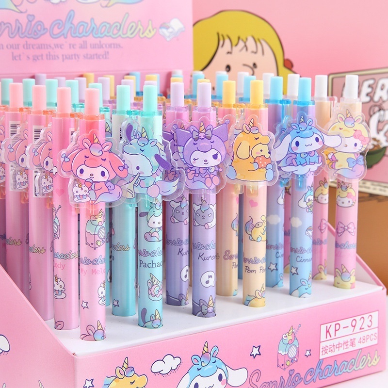 24-48pcs New sanrios Boxed Gel Pen Cartoon Melody Kuromi Cute Student Writing Press Patch Pens 0.5mm Writing Smooth Children's