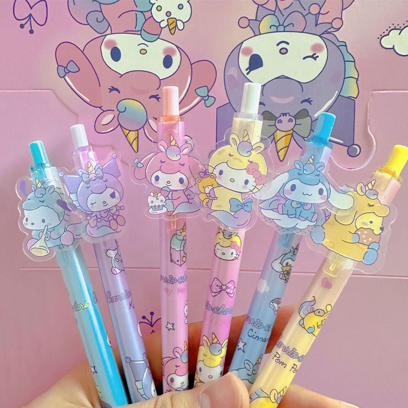 24-48pcs New sanrios Boxed Gel Pen Cartoon Melody Kuromi Cute Student Writing Press Patch Pens 0.5mm Writing Smooth Children's