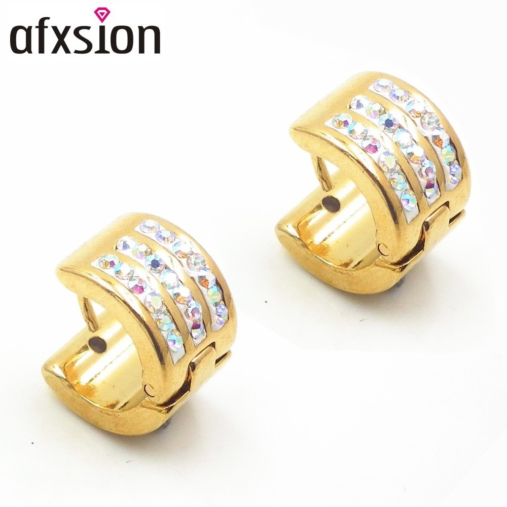 Afxsion personality stainless steel earrings hoop, 18k gold color diamond earrings