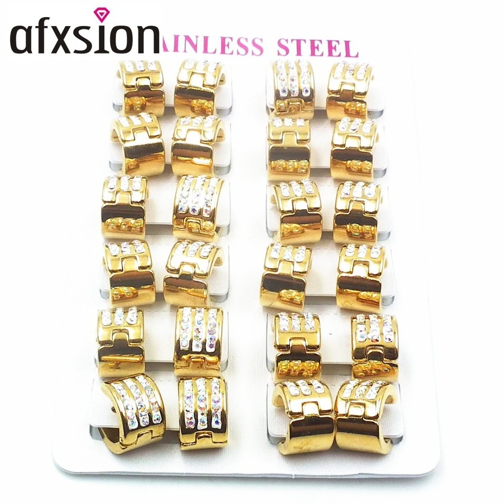 Afxsion personality stainless steel earrings hoop, 18k gold color diamond earrings