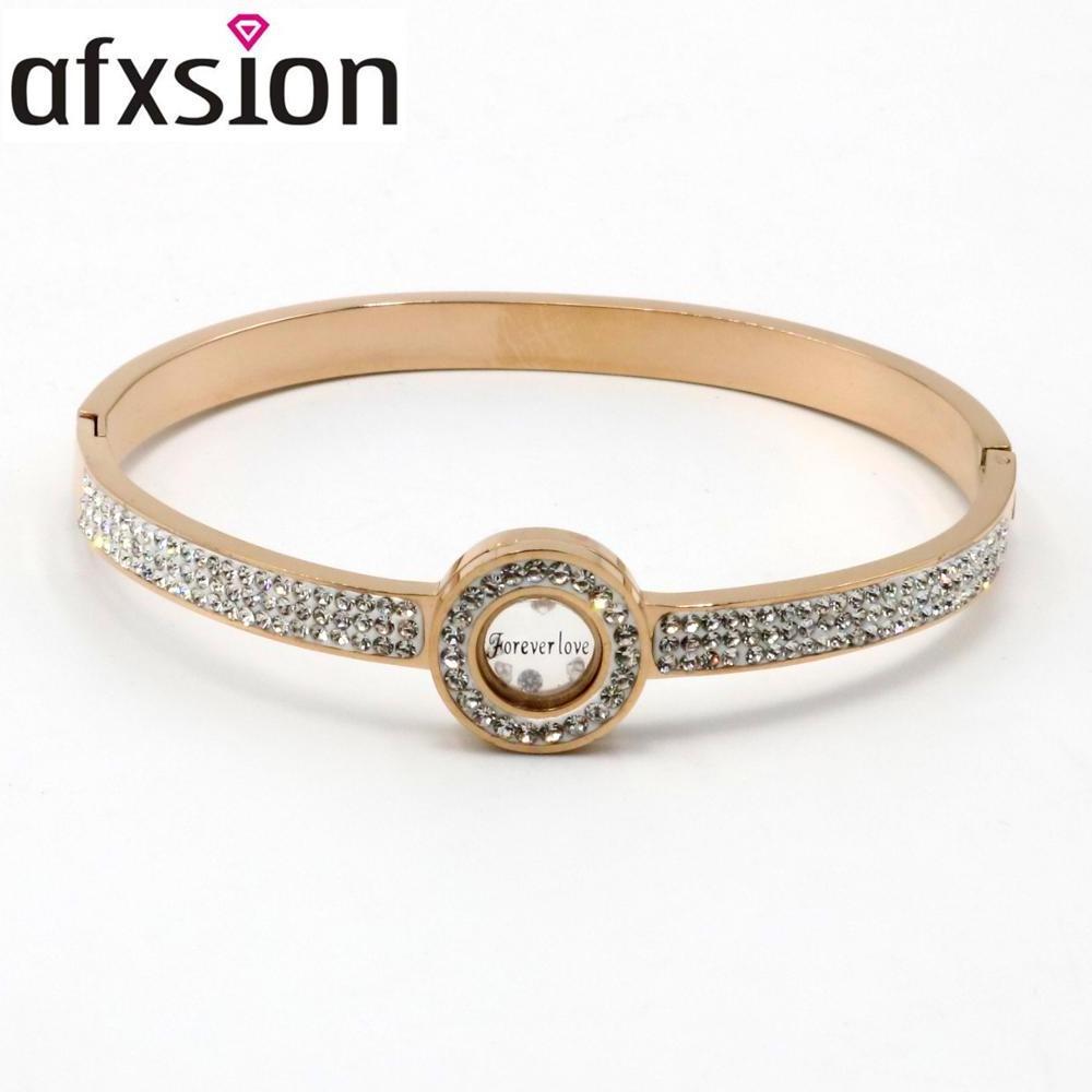 AFXSION new design diamond Glass mirror bracelet Classic Brand Jewellery bangles 18K gold stainless steel bracelet women