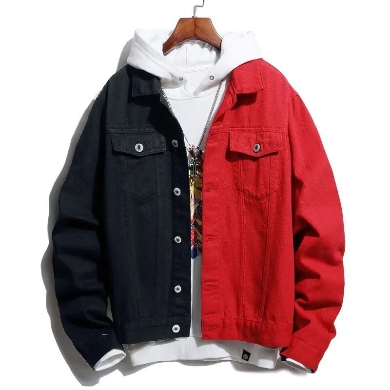 Wholesale Custom Black Men's Jackets & Coats Two Tone Jean Jackets men bomber jacket 2-tone Denim Red