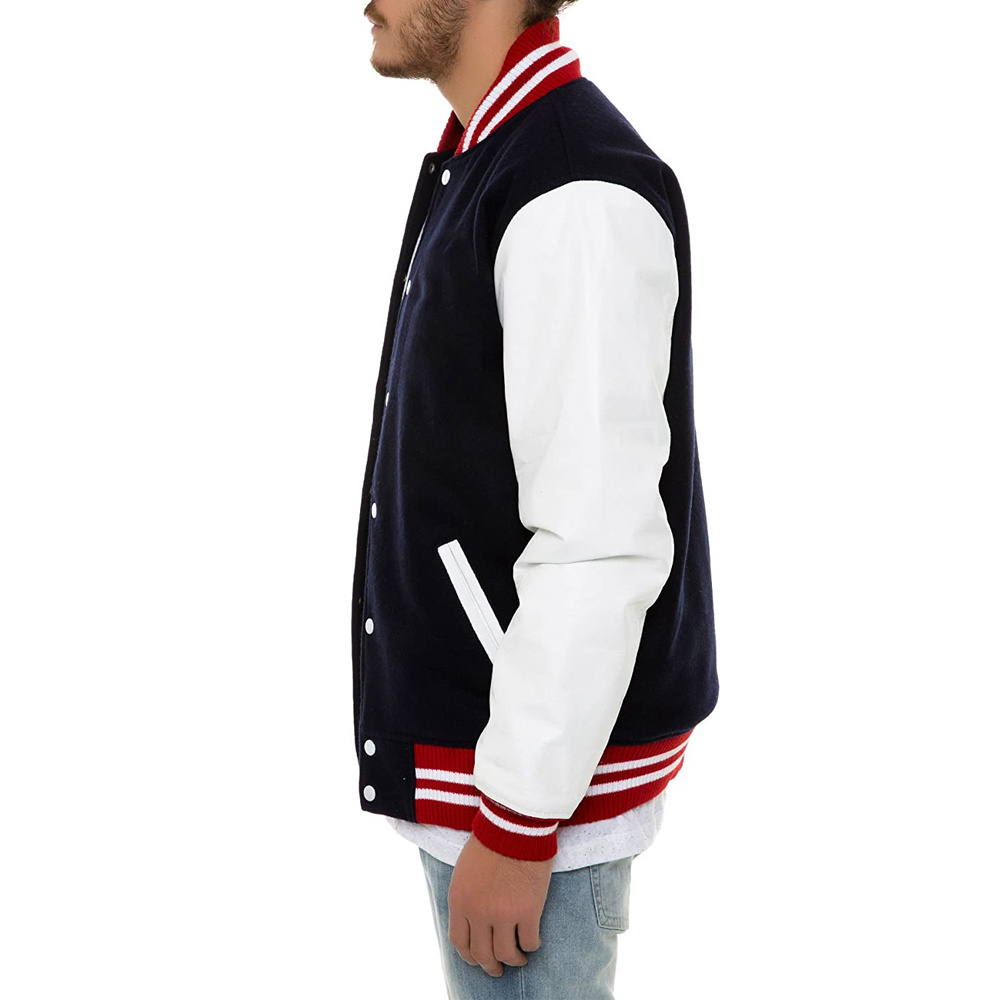 Good quality 2023 Custom made Varsity Jacket/Men's Wool body Varsity Jackets Wholesale Letterman jacket with leather sleeves