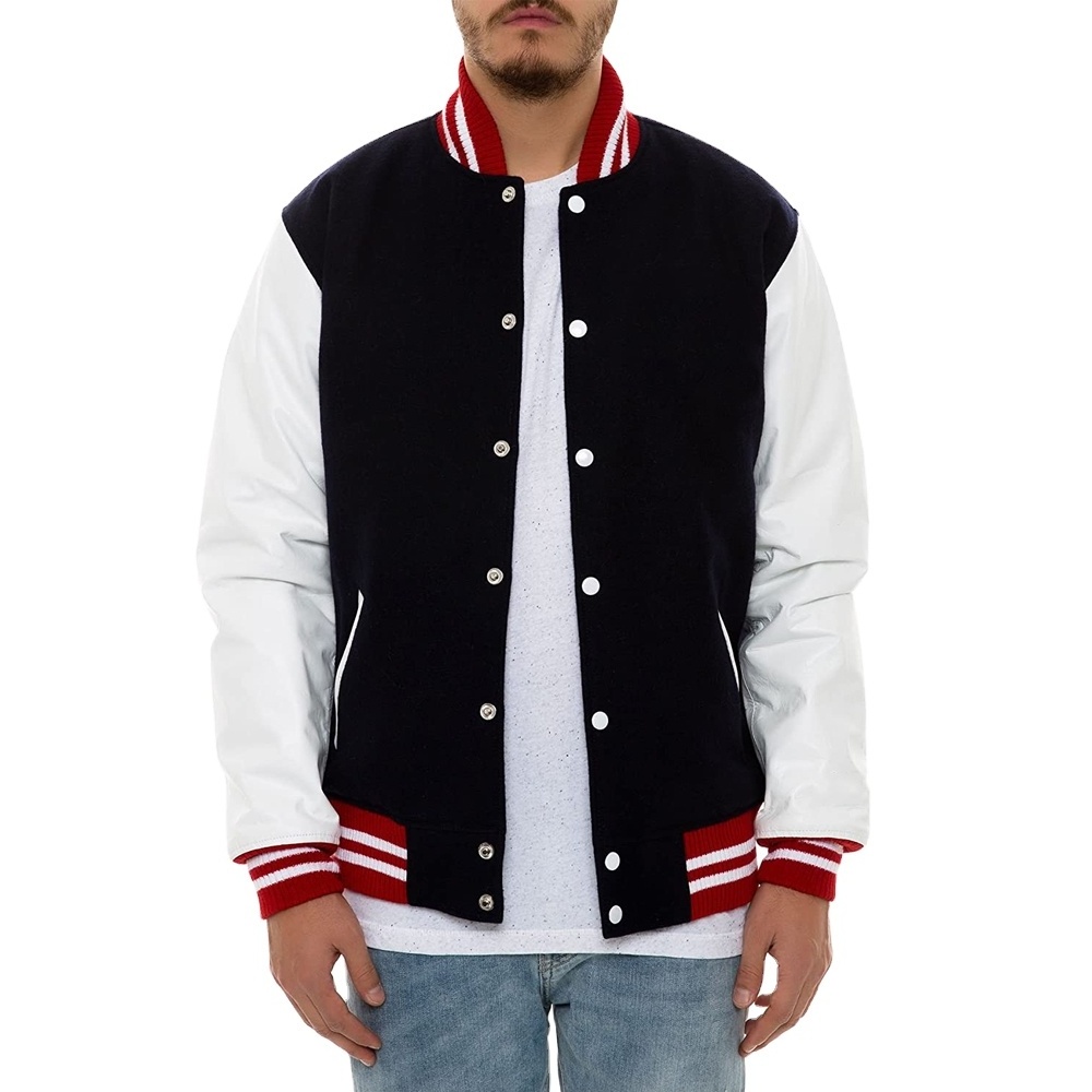 Good quality 2023 Custom made Varsity Jacket/Men's Wool body Varsity Jackets Wholesale Letterman jacket with leather sleeves