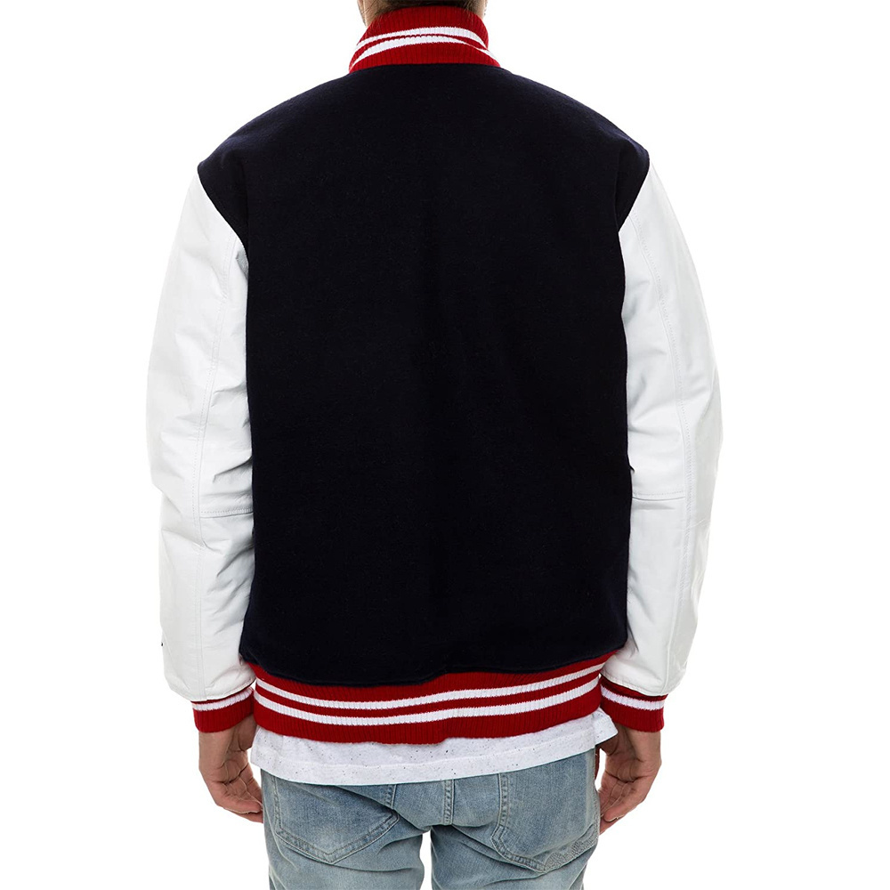 Good quality 2023 Custom made Varsity Jacket/Men's Wool body Varsity Jackets Wholesale Letterman jacket with leather sleeves