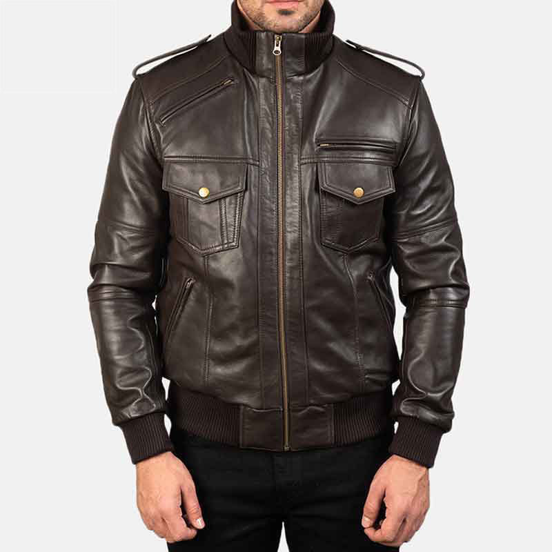 Leather Fashion Men Jackets Mens Brown Retro Bomber Leather Jacket Agent Shadow Leather Bomber Jacket