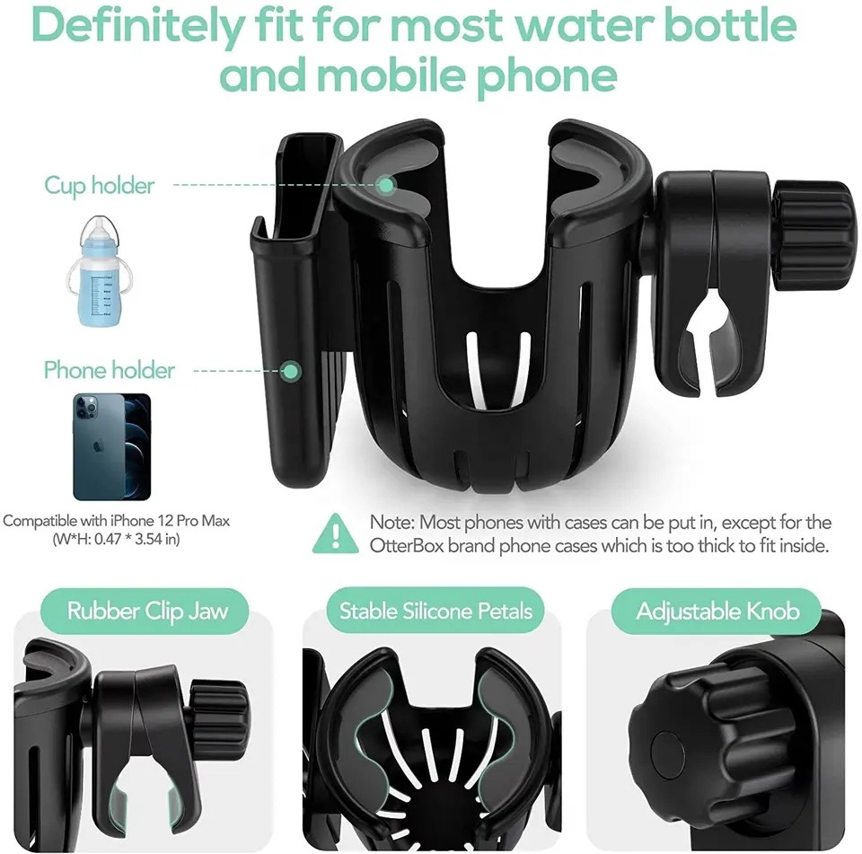 Stroller Cup Holder Pram Bottle Coffee Drink Wine Beach Double Cup Holder for Chair Desk Outdoor Sand Camping Sun Umbrella Tube