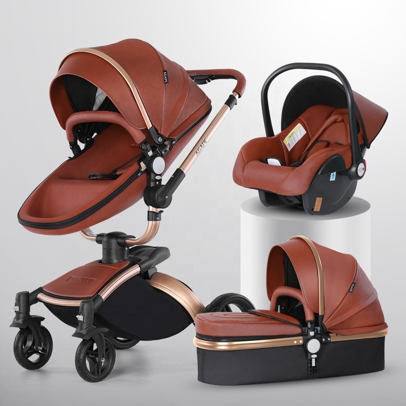 Agape Leather Foldable Baby Buggy Free Baby Craft Stroller with Luxury Trolley Performance Carton Box Pu Leather Material