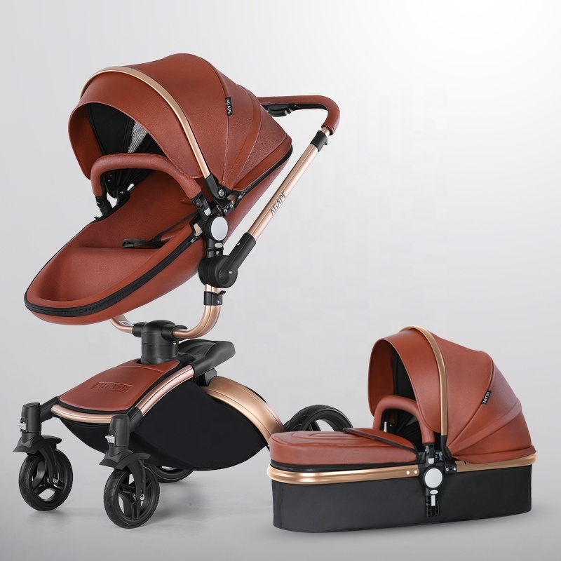 Agape Leather Foldable Baby Buggy Free Baby Craft Stroller with Luxury Trolley Performance Carton Box Pu Leather Material