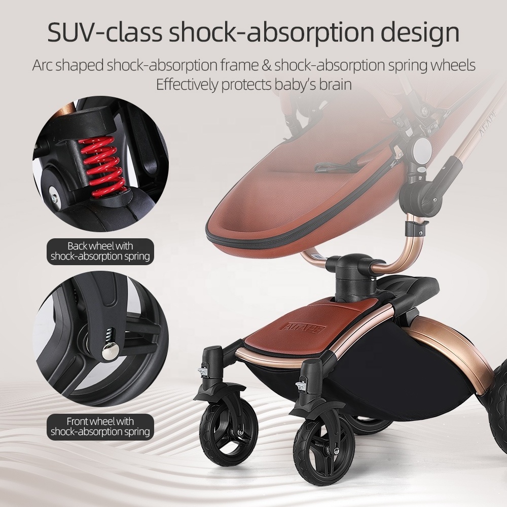 Baby Stroller Kinderwagen Hot-selling Products 360 Degree Free Rotation 3 in 1 New Baby Leather Material Baby Stroller Big Wheel