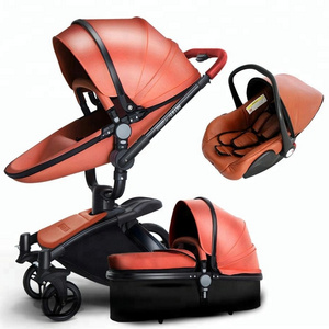 Baby Stroller Kinderwagen Hot-selling Products 360 Degree Free Rotation 3 in 1 New Baby Leather Material Baby Stroller Big Wheel