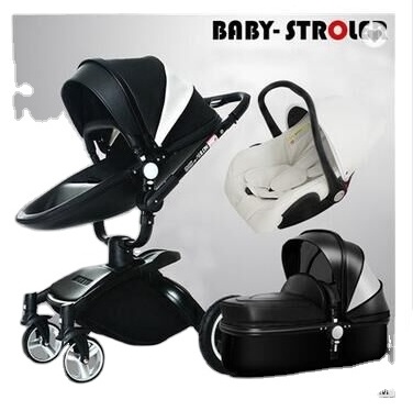 Baby Stroller Kinderwagen Hot-selling Products 360 Degree Free Rotation 3 in 1 New Baby Leather Material Baby Stroller Big Wheel