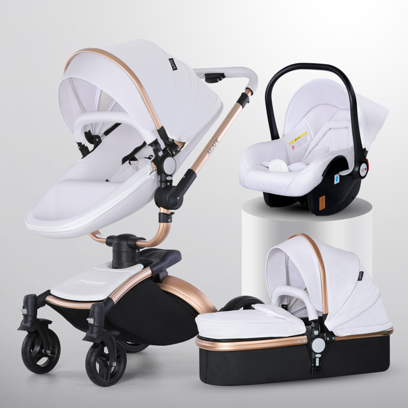 Agape Leather Foldable Baby Buggy Free Baby Craft Stroller with Luxury Trolley Performance Carton Box Pu Leather Material