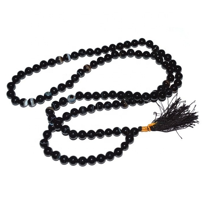 Finest Quality Agate Jap Prayer Mala Natural Stone 108 Beads Jap Mala Black Rainbow Jap Mala