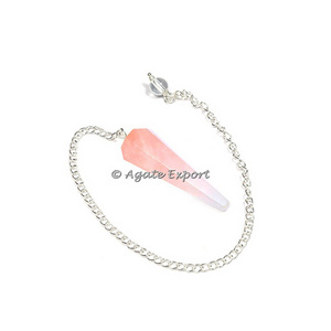 Healing polished Crystal Rose Quartz 6 Faceted Pendulums