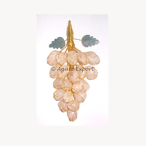 Rose Quartz & Moss Agate Decorative Leaves Grapes