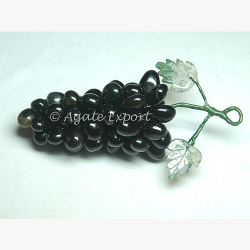 Black Agate and Moss Agate Stones Hand Made Grapes with Leaves