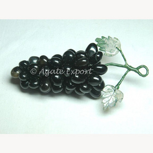 Black Agate and Moss Agate Stones Hand Made Grapes with Leaves