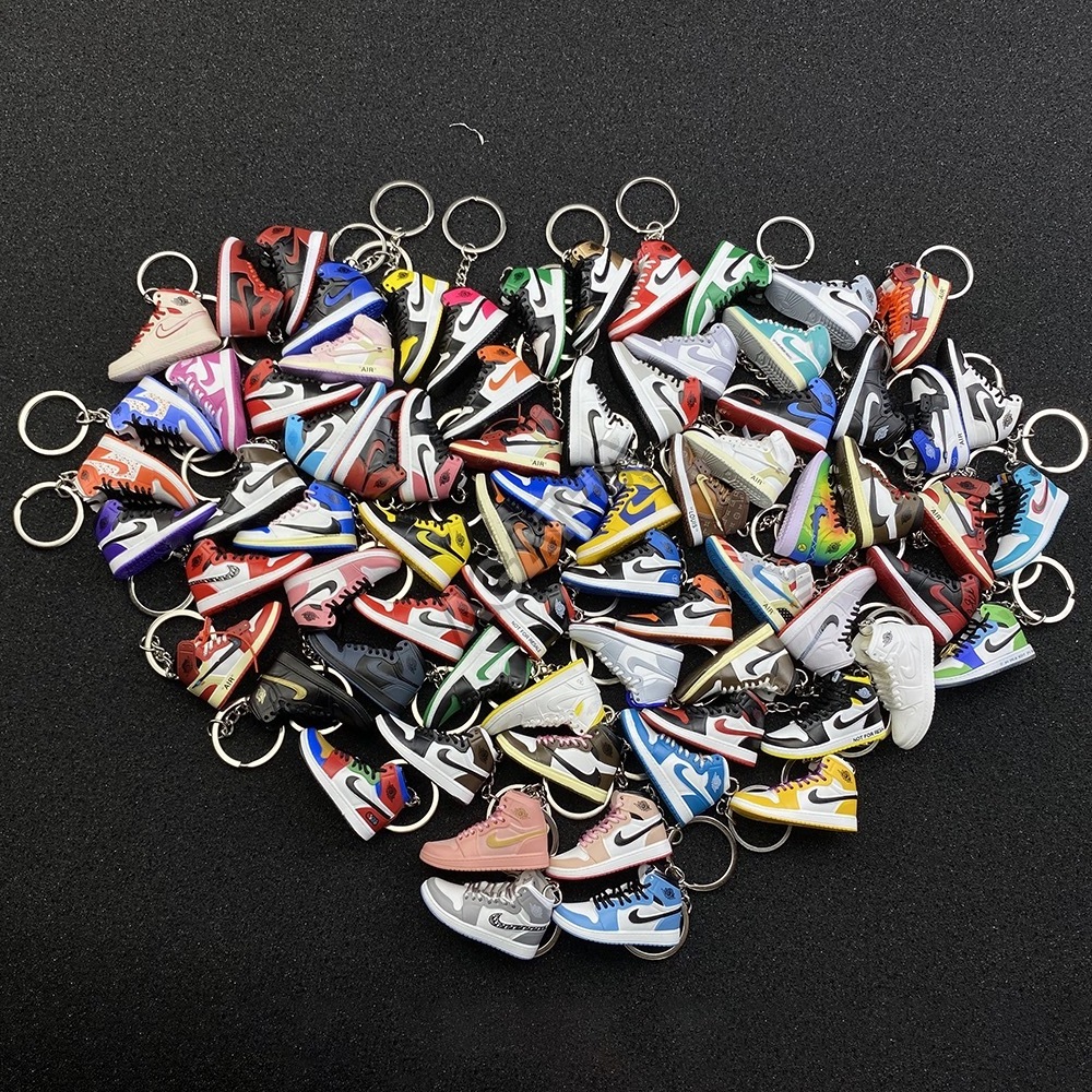 wholesale tennis aj1 cute designer pvc running blue red key rings custom bulk basketball with box mini shoe 3d sneaker keychain