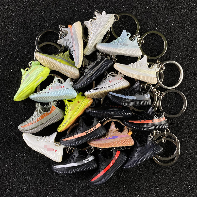 Wholesale Key Chain Little Designer Brand PVC 3D Printed Mini Sneaker Key Ring Yeezy Shoe Keychains with Box