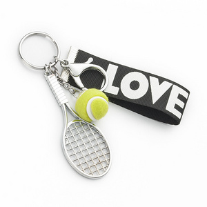 sports coach personalised gift name tag bag charms mini racket padel green fluffy metal keyring custom ball tennis keychain