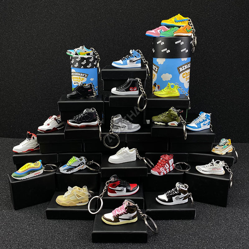 wholesale tennis aj1 cute designer pvc running blue red key rings custom bulk basketball with box mini shoe 3d sneaker keychain