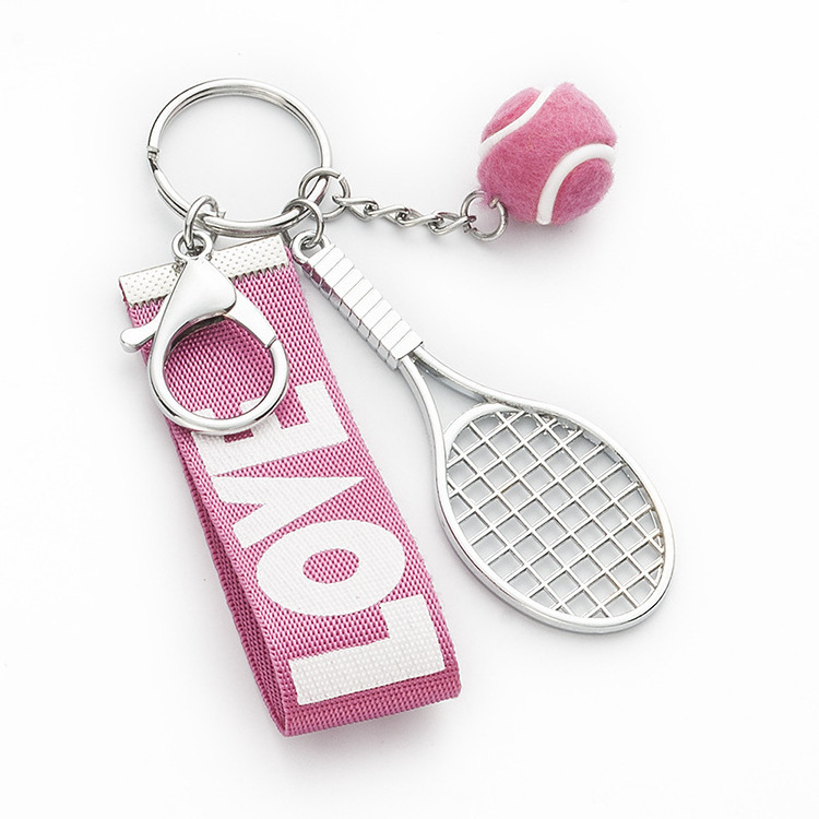 sports coach personalised gift name tag bag charms mini racket padel green fluffy metal keyring custom ball tennis keychain