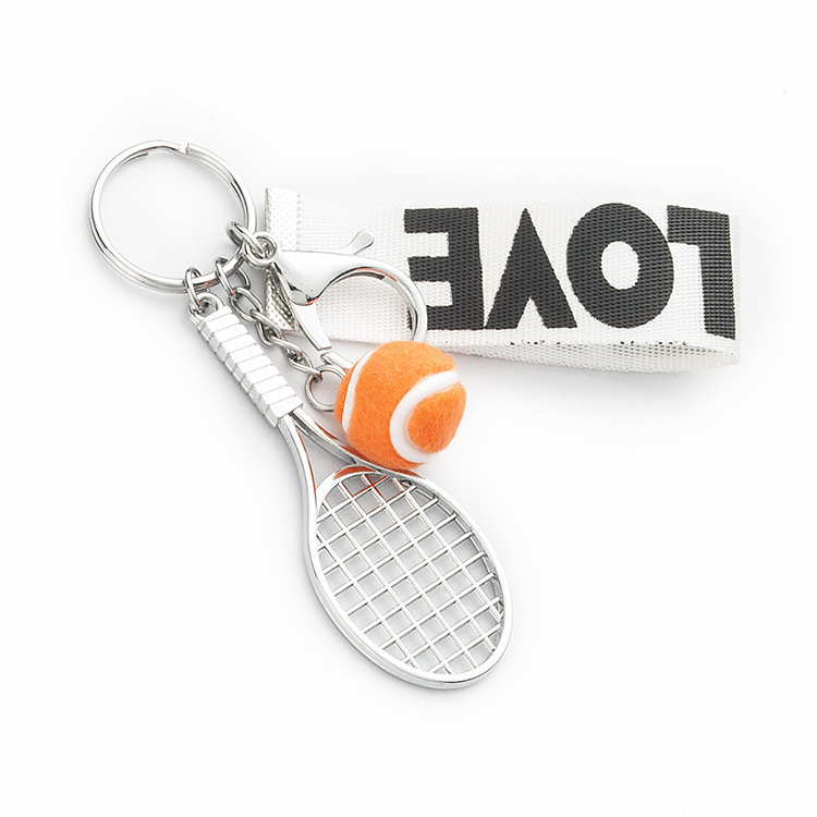 sports coach personalised gift name tag bag charms mini racket padel green fluffy metal keyring custom ball tennis keychain