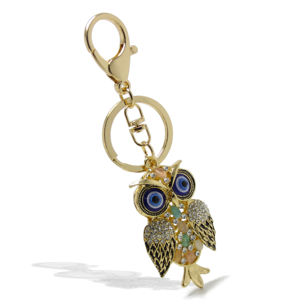 Wholesale Rhinestone Opal Night Owl Keyring Pendants Metal Key Chain Bird Keyring Animal Gifts Women Bag Charms Owl Key Holder