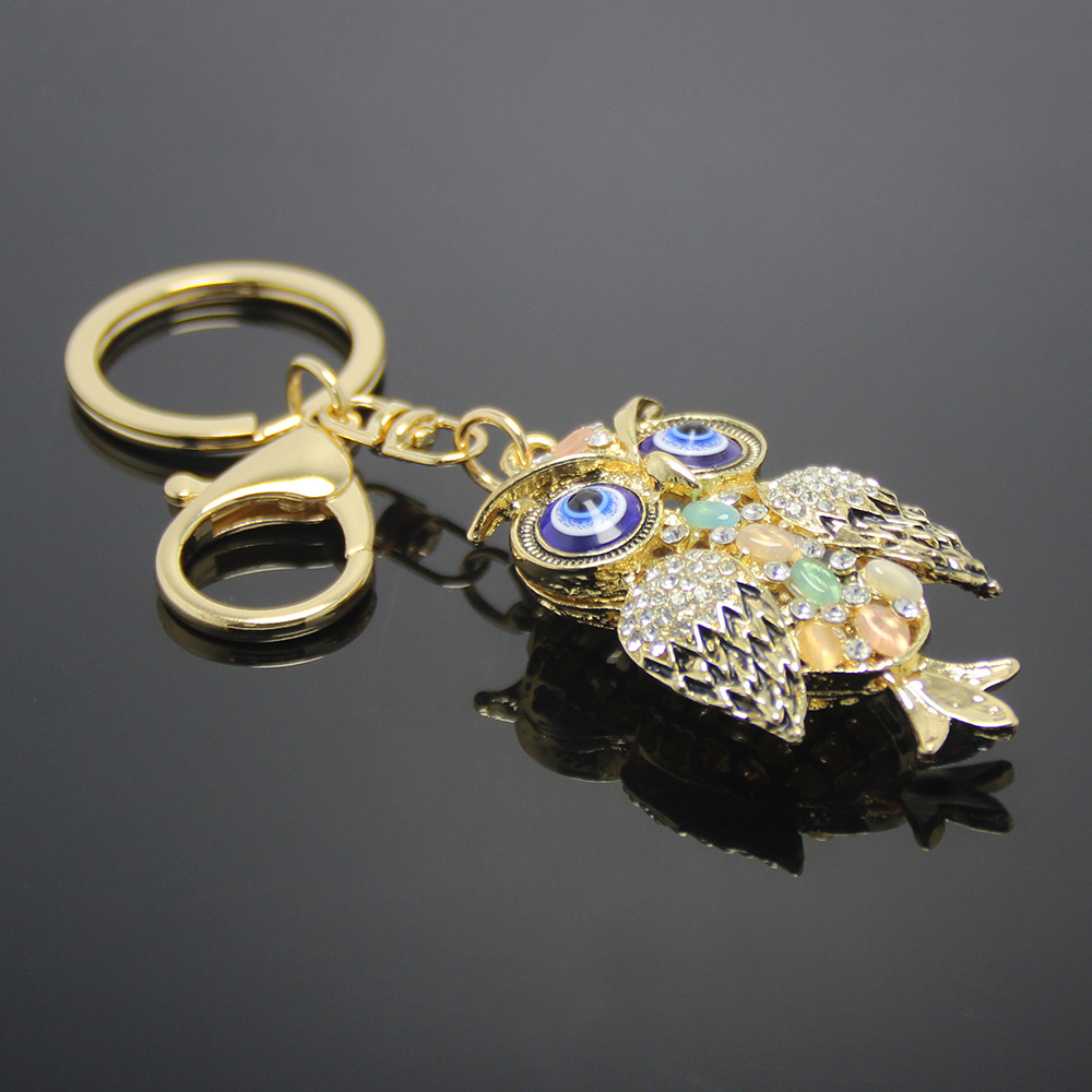 Wholesale Rhinestone Opal Night Owl Keyring Pendants Metal Key Chain Bird Keyring Animal Gifts Women Bag Charms Owl Key Holder