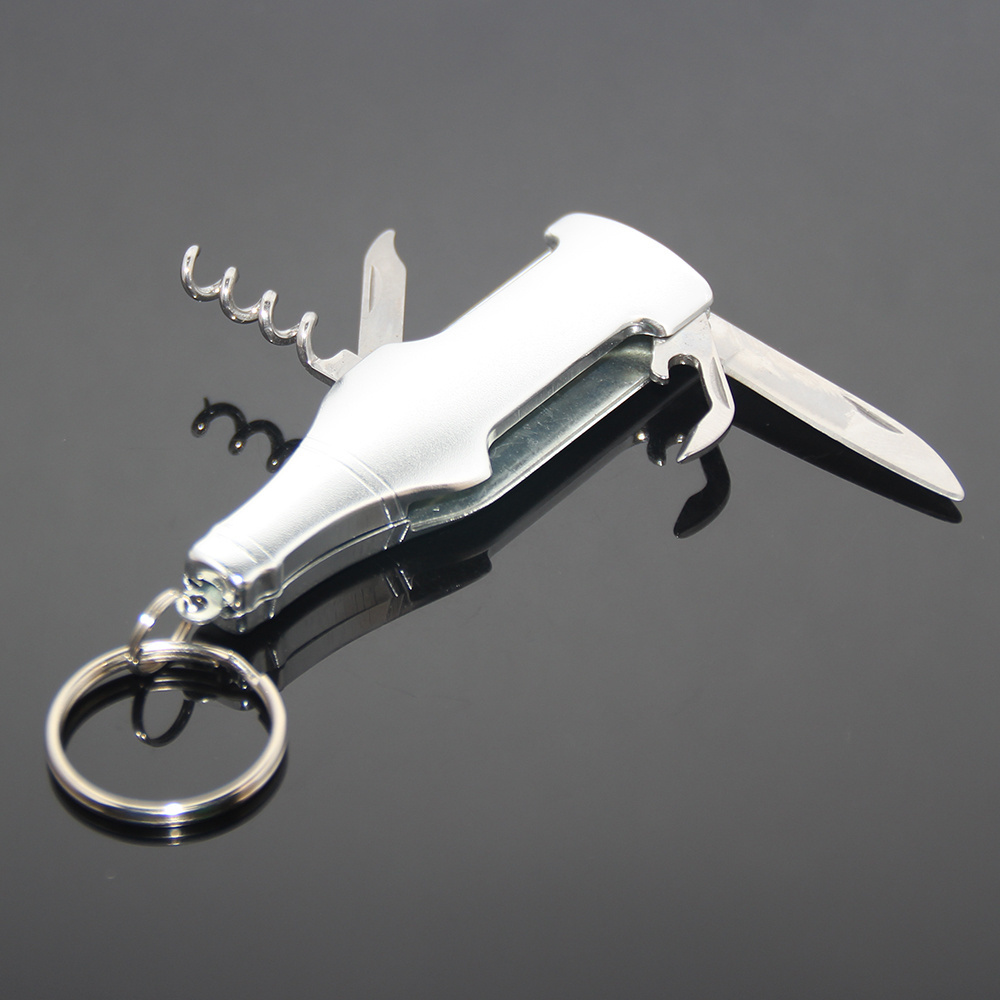 Keychain Beer Bottle Shape Keyring Holder Multifunction Outdoor Mini Knife Opener Combination Tools Travel Metal Multi Opener