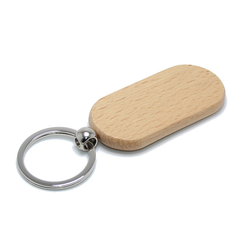 Oval Shaped Wooden Key Chain Ring Holder DIY Customized Wholesale Wood Keychain Key Tag Gifts Promotional Blank Wooden Keychain