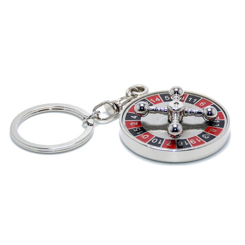 Russian Roulette Key Holder Fashion Creative Spinning Casino Props Keyring Key Chain Metal Gambling Russian Roulette Keychain