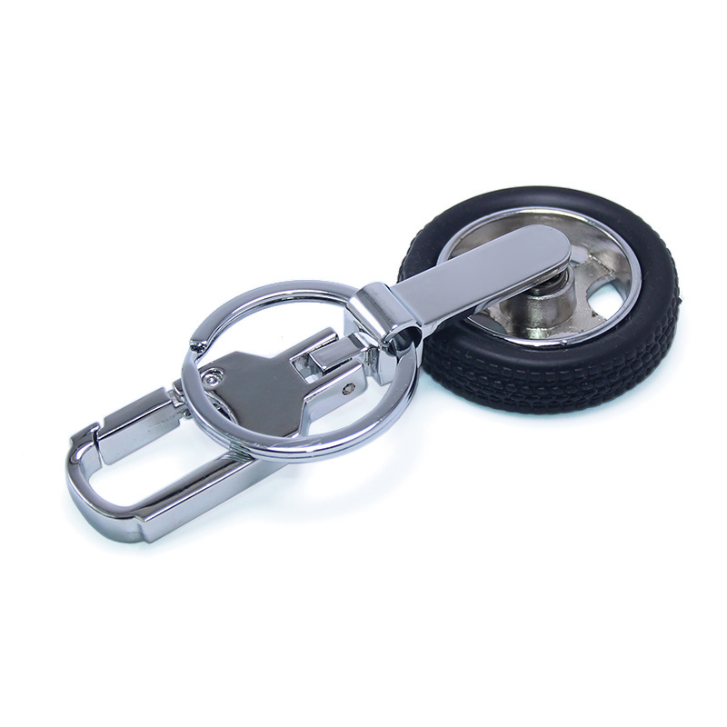 3D Creative Auto Parts Tire Model Car Wheel Tyre Gift Spinning Key Chain Ring Holder Carabiner Rotate Metal Rubber Tyre Keychain