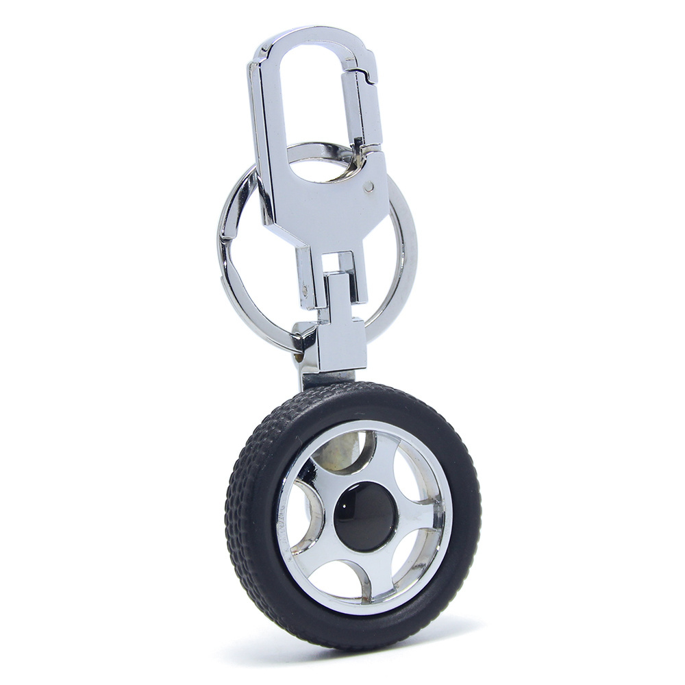 3D Creative Auto Parts Tire Model Car Wheel Tyre Gift Spinning Key Chain Ring Holder Carabiner Rotate Metal Rubber Tyre Keychain