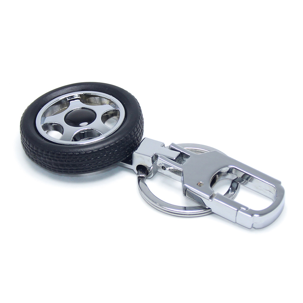 3D Creative Auto Parts Tire Model Car Wheel Tyre Gift Spinning Key Chain Ring Holder Carabiner Rotate Metal Rubber Tyre Keychain