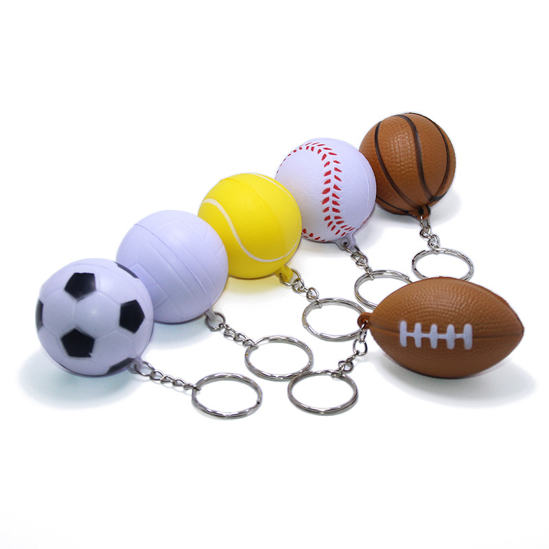 EDC 40mm Soft PU Foam Elastic Football Basketball Rugby Tennis Volleyball Baseball Key Chain Ring Toy Mini Soccer Ball Keychain